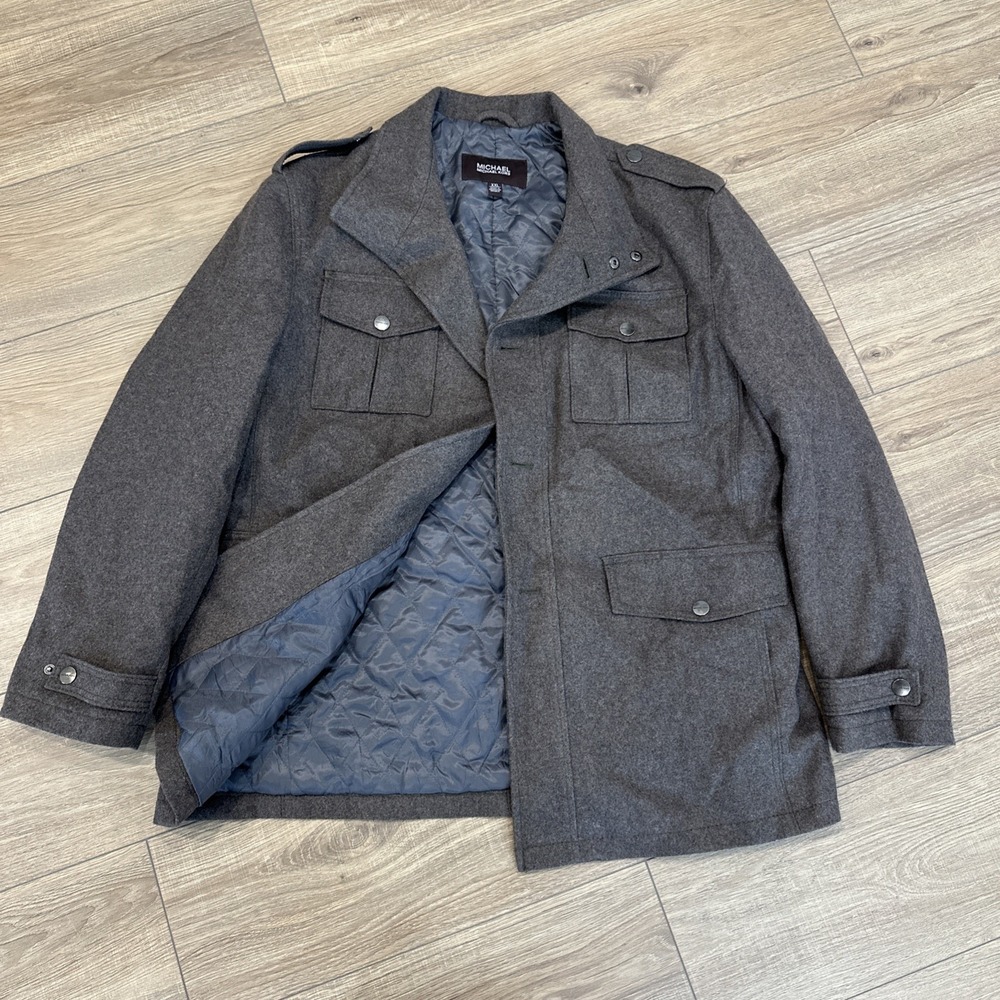 Michael Kors Mens Brown Wool Blend Utility Field Coat XXL - EUC